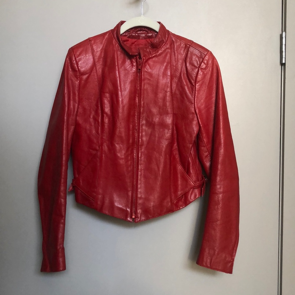 Cropped Red Leather Jacket